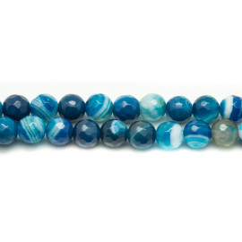 Fil 39cm 63pc environ - Perles Pierre Agate Boules Facettées 6mm bleu blanc turquoise