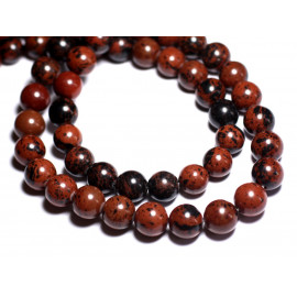 Fil 39cm 60pc environ - Perles Pierre Obsidienne Acajou Mahogany Boules 6mm marron rouge noir