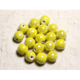 40pc - Perles Céramique Porcelaine Boules 14mm Jaune irisé