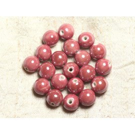 40pc - Perles Céramique Porcelaine Boules 14mm Rose Corail Peche irisé