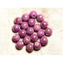 40pc - Perles Céramique Porcelaine Boules 14mm rose violet mauve