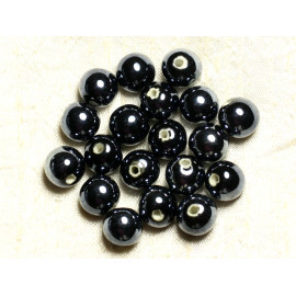 40pc - Perles Céramique Porcelaine Boules 14mm Noir irisé brillant