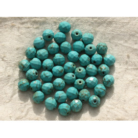 Thread 39cm approx 48pc - Turquoise Stone Beads Reconstituted Synthesis Faceted Balls 8mm Turquoise Blue