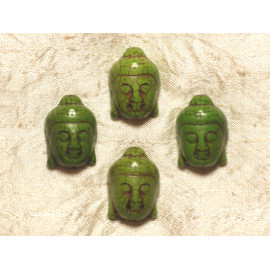 2pc - Perles Pierre Turquoise Synthèse Tete Bouddha 30mm Vert pomme - 7427039746816