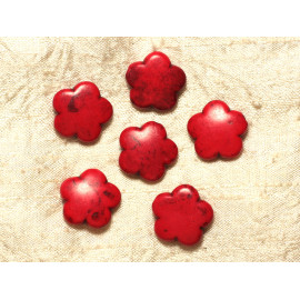 4pc - Perles Pierre Turquoise Synthèse Fleurs 20mm Rouge - 7427039746847