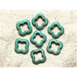 Fil 39cm 18pc env - Perles de Pierre Turquoise Synthèse Fleur Trèfle 4 feuilles 20mm Bleu Turquoise