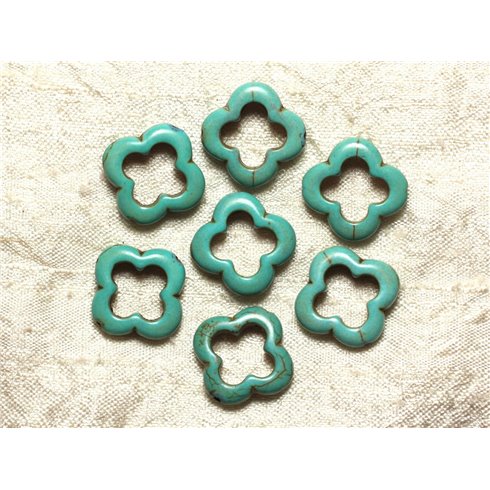 Fil 39cm 19pc env - Perles Pierre Turquoise Synthese Fleur Trefle 4 feuilles 20mm Bleu Turquoise