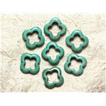 Fil 39cm 18pc env - Perles de Pierre Turquoise Synthèse Fleur Trèfle 4 feuilles 20mm Bleu Turquoise 