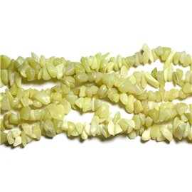 Fil 80cm 235pc environ - Perles Pierre Jade Citron Rocailles Chips 5-12mm Jaune clair blanc pastel