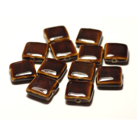 5pc - Perles Céramique Porcelaine Carrés 16-18mm Marron Café - 8741140017085 