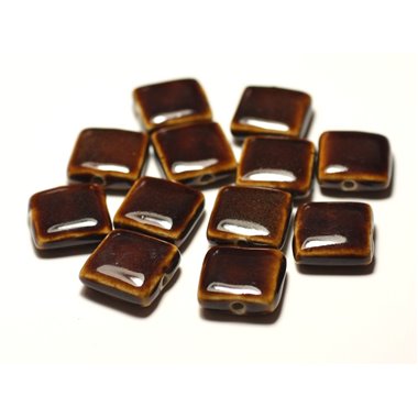 5pc - Perles Céramique Porcelaine Carrés 16-18mm Marron Café - 8741140017085 