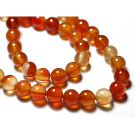 Fil 39cm 61pc environ - Perles Pierre Cornaline naturelle Boules 6mm jaune orange rouge