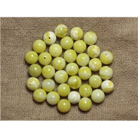 Fil 39cm 48pc environ - Perles Pierre Jade Naturel Boules 8mm blanc jaune citron