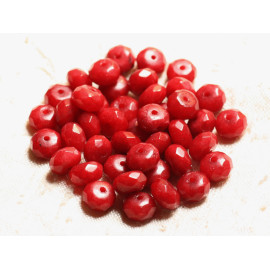 Fil 39cm 75pc environ - Perles Pierre Jade Rondelles Facettées 8x5mm Rouge cerise foncé