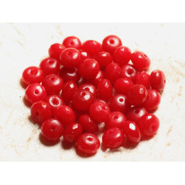 Fil 39cm 75pc environ - Perles Pierre Jade Rondelles Facettées 8x5mm Rouge Cerise