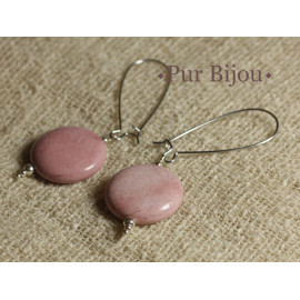 Boucles oreilles Métal argenté et Pierre Jaspe Mokaite Ronds plats palets 15mm Rose clair