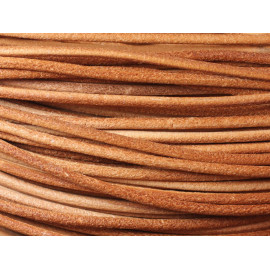 3 metres - Fil Corde Cordon Cuir Véritable Rond 3mm Beige Marron - 7427039738071