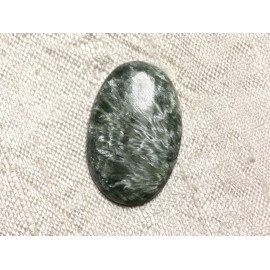 N3 - Cabochon Pierre Séraphinite Ovale 25x17mm vert kaki blanc reflets - 4558550086685