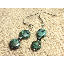 Earrings Silver 925 Hooks 40mm - African Turquoise Palets 10mm